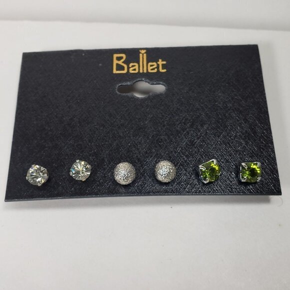 Ballet, Polished Silver-tone Crystal, Ball Stud Earrings - Picture 1 of 10